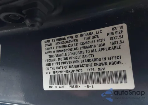 2019 Honda Cr-V Touring z USA, uszkodzony, nr VIN 7FARW1H90KE013970